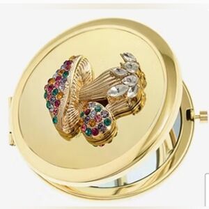 MONET Gift Boxed Crystal Mushroom Gold Tone Compact Mirror